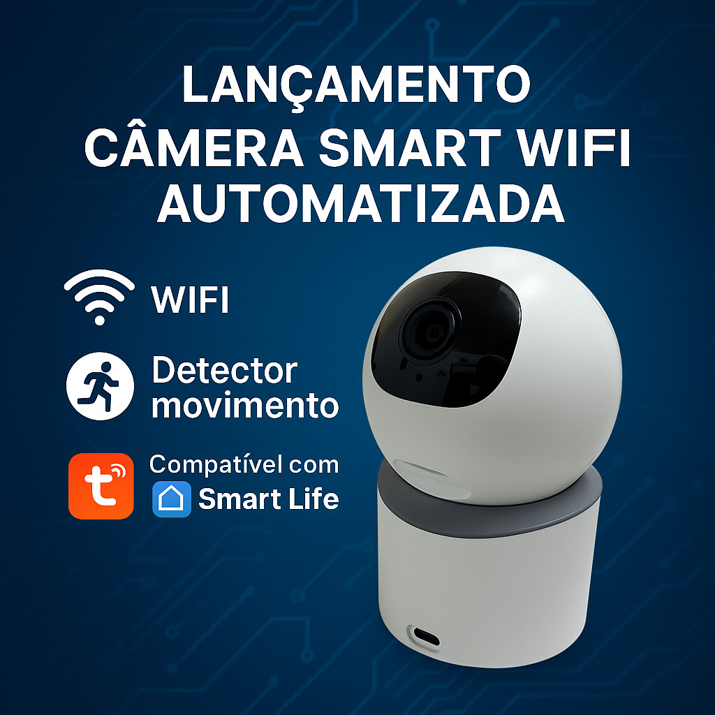 Câmera Inteligente de Segurança 3MP Wi-Fi com Visão Noturna, Áudio
