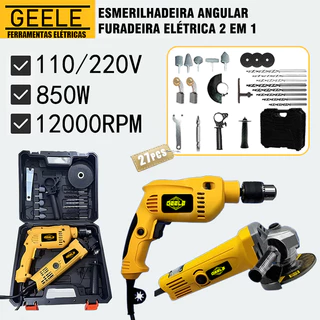 Kit Furadeira  Parafusadeira E Lixadeira Esmerilhadeira 850W 12000rpm e Maleta de Transporte Com Acessórios GEELE em Oferta na Shopee