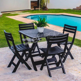 Kit Cadeira + Mesa Dobrável Plástica Preta P/ Restaurante Bares Área de Lazer Arqplast