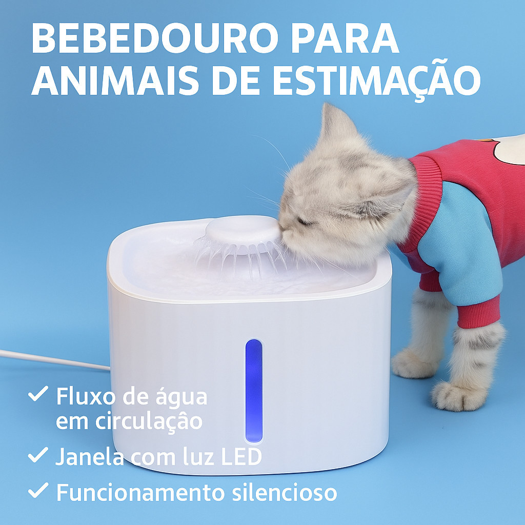 Bebedouro Fonte de Água Automático com Filtro para Gatos e Cachorros 3 Litros