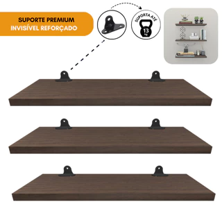 Kit 3 Prateleiras Grande Suspensa Industrial Organizadora MDF Madeira Porta Quadros Livros Banheiro Jogo Suporte Premium