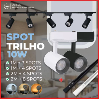 Trilho Spot LED para trilho eletrificado + Trilho + Conector Tubinho Preto e Branco 10W 360° | Luz Branca, Luz Neutra e Luz Amarela | Para ambientes internos modelo econômico Bivolt 110V-220V