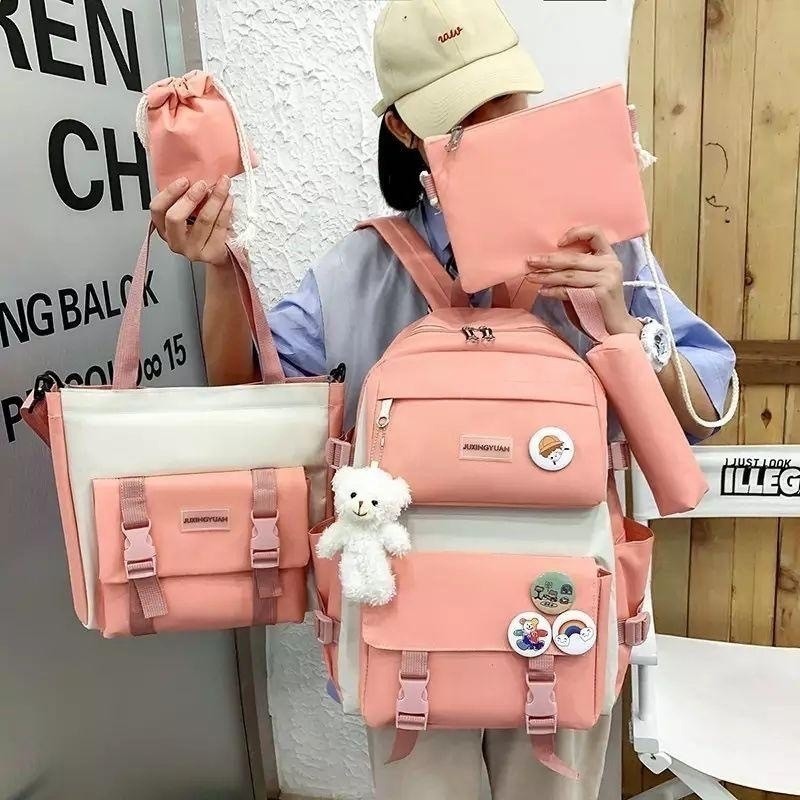 KIT 5 Estudantes Adolescentes Meninas Mochila de Viagem Casual Coreia Tour Grande Capacidade