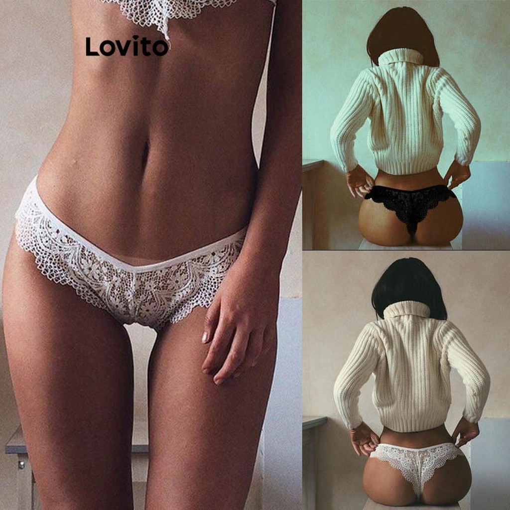 Lovito Calcinha sexy de renda lisa para mulheres LNL69463