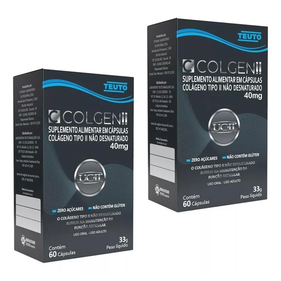 Kit 2x Colgen Ii Colágeno Tipo 2 40mg 60 Cápsulas - Teuto | Shopee Brasil