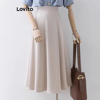 Lovito Saias plissadas lisas elegantes para mulheres LNL72349