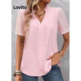 Lovito Blusa elegante com costura em tecido liso para mulheres LNL74125