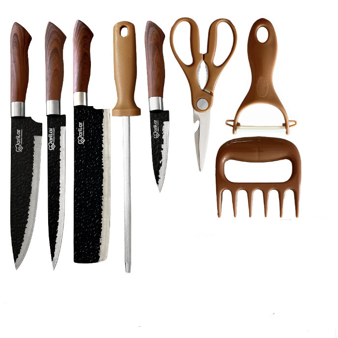 Jogo Facas 8 peças Inox Churrasco Cozinha com Garra e Amolador