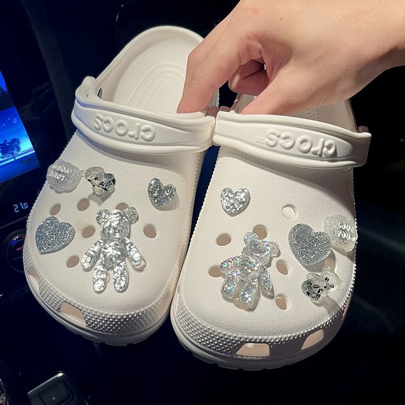Crocs De Cristal Cartoon Urso De Pelúcia Sapato De Fivela Buraco ...