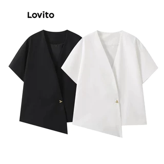 Lovito Blazer elegante de metal liso para mulheres LNL75118