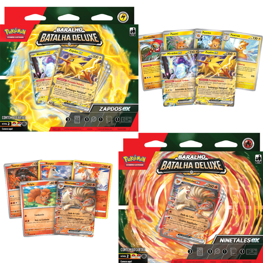 Baralho Pokémon Tcg Deck de Batalha Deluxe Zapdos ou Ninetales EX Cartas Pokémon Original Copag