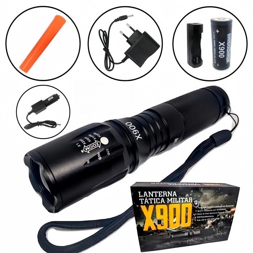 Lanterna Tática Com Zoom Militar X900 Profissional Aventura Na Selva
