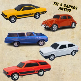Kit 5x1 carro antigo brinquedo clássico menino coleção opala gol fusca caravan presente miniatura