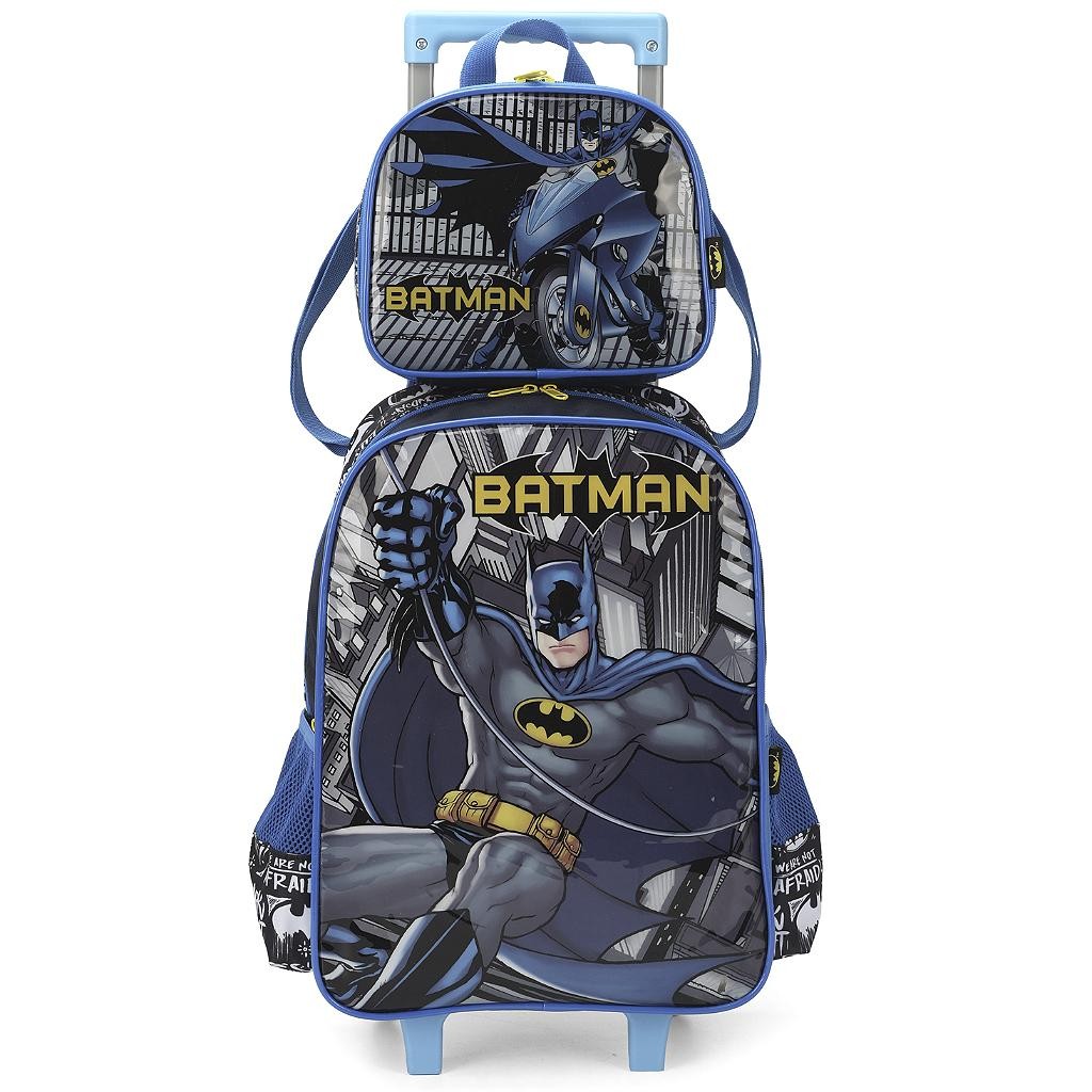 Kit Mochila de Rodinhas Lancheira Luxcel Batman Azul | Shopee Brasil