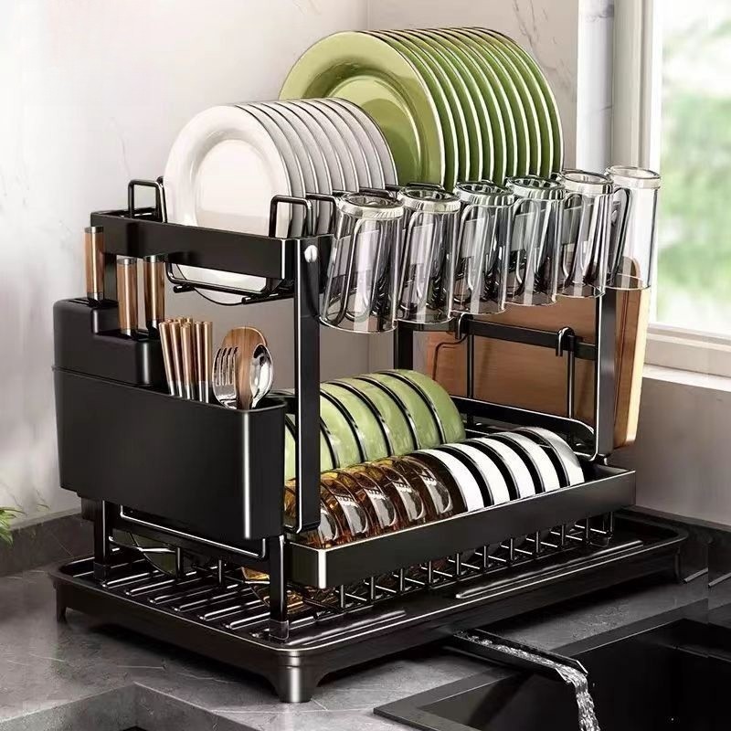 Escorredor Organizador de Louças Preto Aço Inoxidável Rack