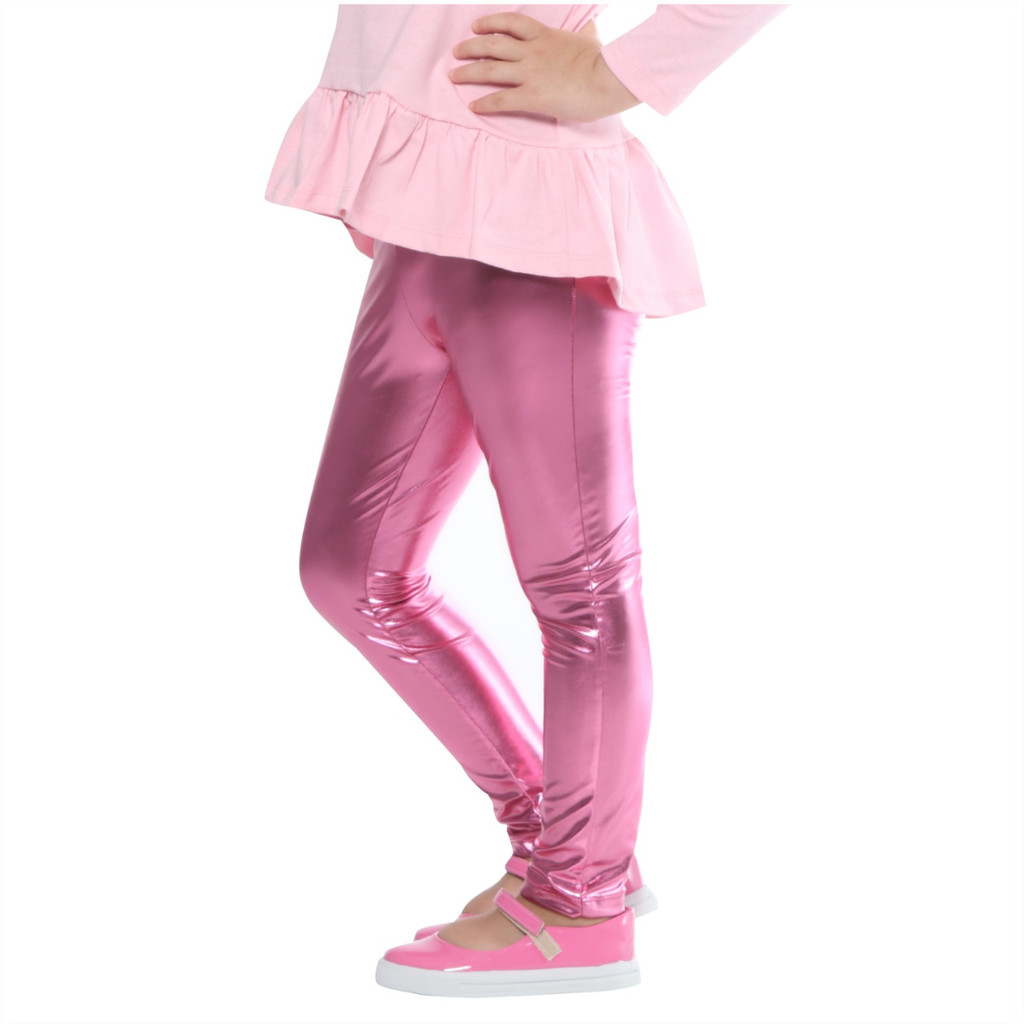 Calça Legging Infantil Juvenil Tecido Cirrê Metalizado Rosa