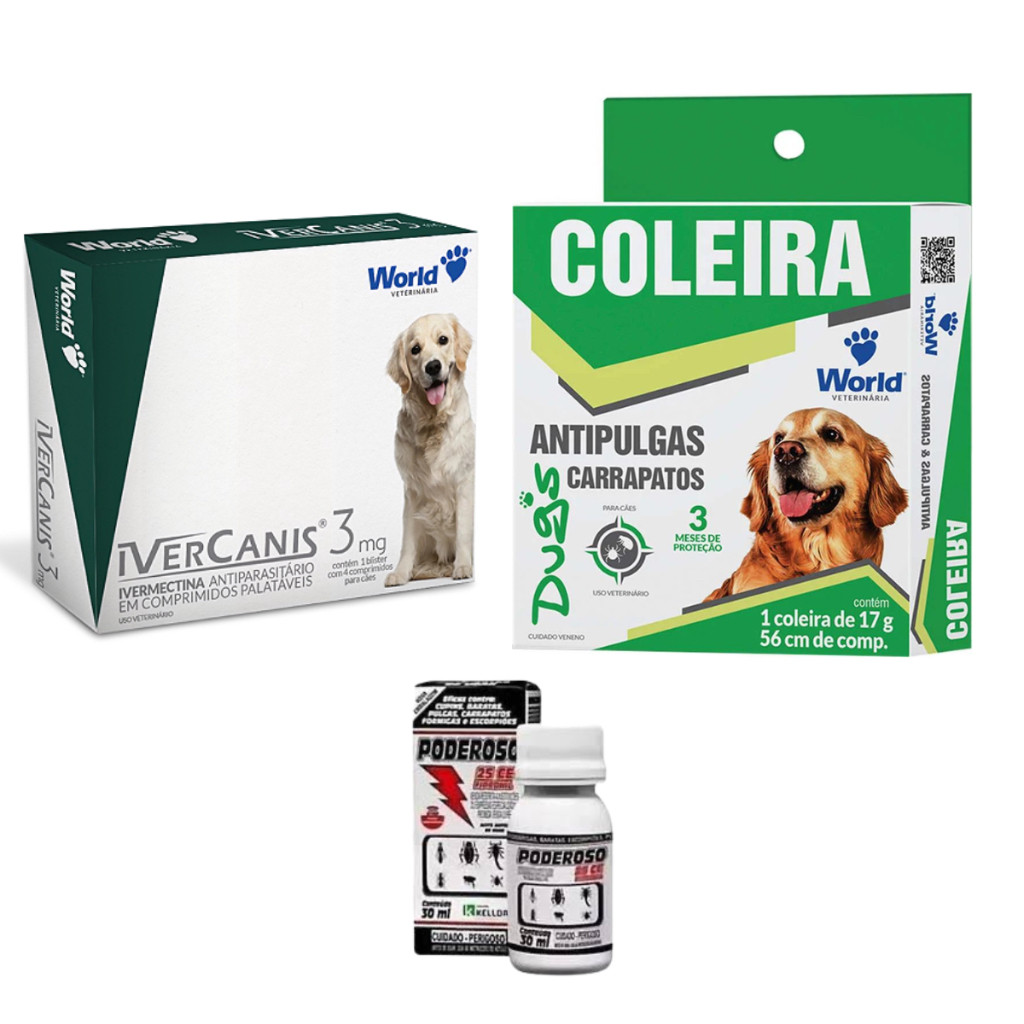 Kit Remédio Completo Anti-Pulgas e Carrapatos Para Cachorro e Ambiente ...