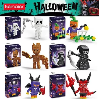 Conjunto de blocos de construção de Halloween caixa de presente abóbora crânio minifigura brinquedos infantis