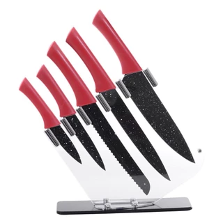 Conjunto de Facas com Suporte Chefe Vermelho Inox/Acrílico 6 Peças em Oferta na Shopee