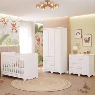 Quarto Bebê Completo Berço Americano Bem 3 em 1 Guarda Roupas 3 Portas Cômoda Junior 100% MDF em Oferta na Shopee