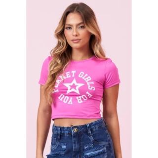 Camiseta Cropped Feminino Basic Girls Rosa