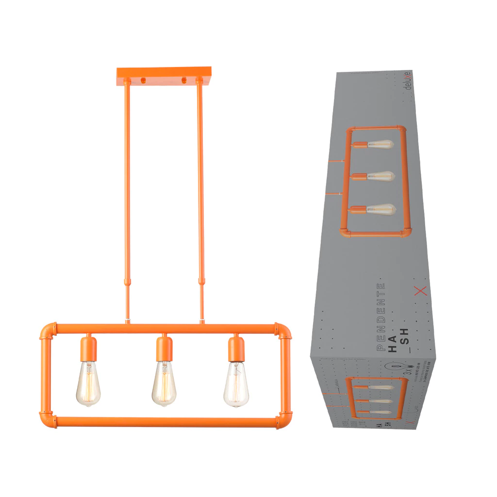 Luminaria Pendente Hash 3xE27 Bivolt Laranja Deluxe