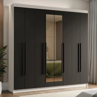 Guarda-Roupa Casal 8 Portas Batentes com Espelho Branco/Preto/Preto Venus Madesa em Oferta na Shopee