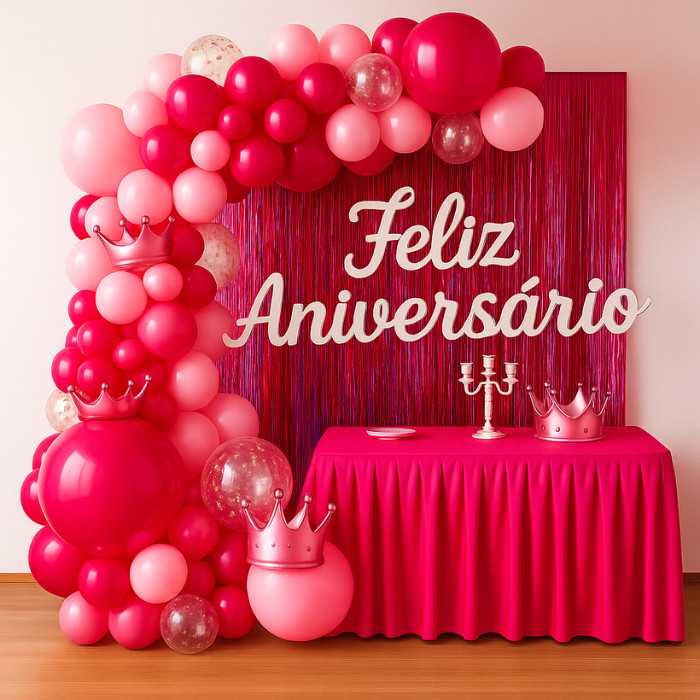 Decoração Festa Rosa com Balões Feliz Aniversário – Kit Completo ...
