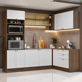 Armário de Cozinha Completa de Canto 399 cm Rustic/Branco Vik Madesa 02 em Oferta na Shopee