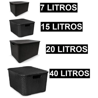 Caixa Organizadora Preta com Tampa Rattan 7 litros/ 15 litros / 20 litros / 40 Litros