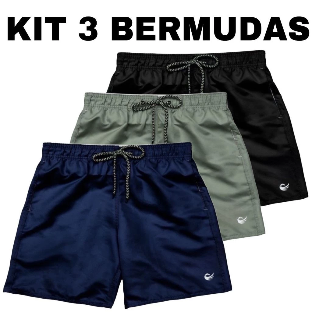KIT 3 BERMUDAS MASCULINA ACADEMIA SHORT TACTEL TREINO PRAIA/CASUAL HS