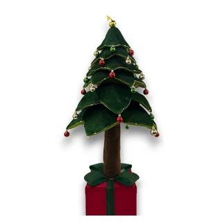 ARVORE DE NATAL RETRATIL VELUDO VERDE C/ BOLAS VERM/ OU 90CM