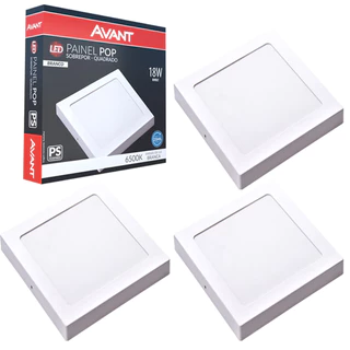 3 Luminaria de Teto Painel Plafon Sobrepor 18w Branco Frio 6500K Bivolt Avant em Oferta na Shopee