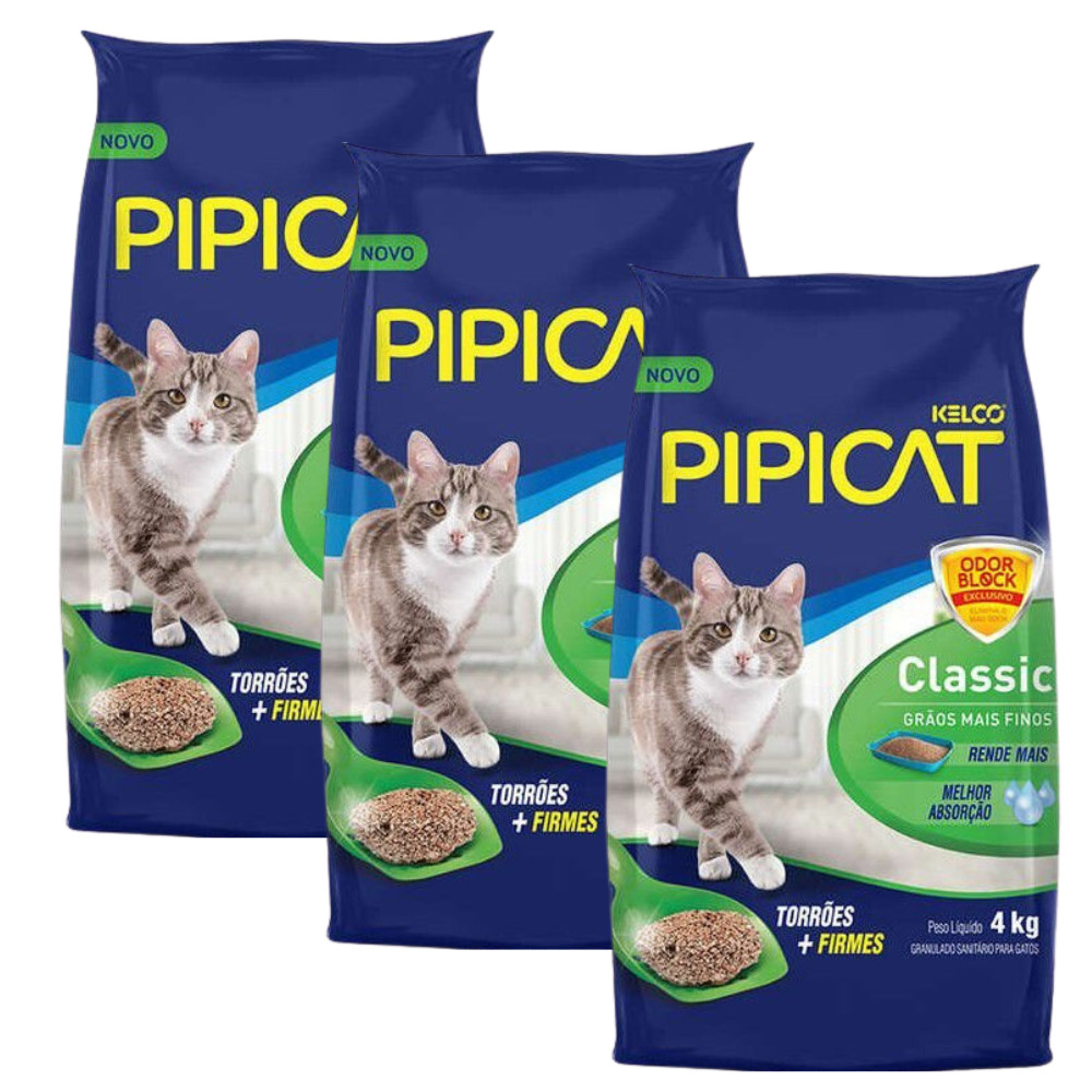 Kit 3 Areias Sanitárias Para Gatos Kelco Pipicat Classic 4kg