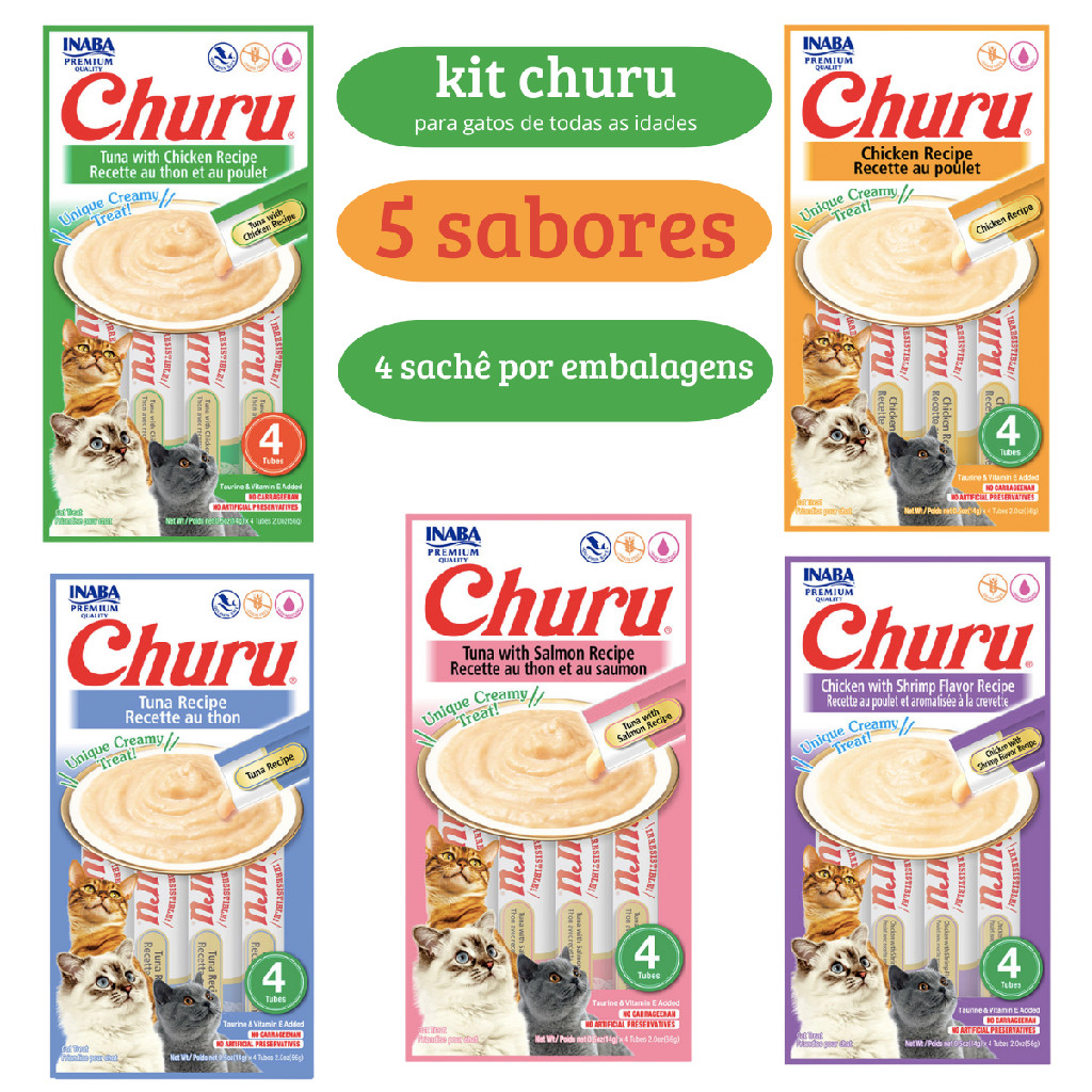 Petisco Churu kit com 5 pacotes com 4 unidades de 14g . | Shopee Brasil