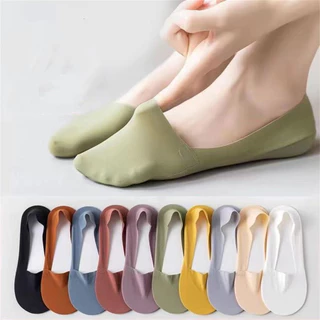 10 Pares Meias de Barco de Seda de Gelo Meias de Barco de Seda de Primavera Verão Estilo Fino Boca Fina Silicone Antiderrapante Meias Invisíveis de Algodão Puro Sem Costura