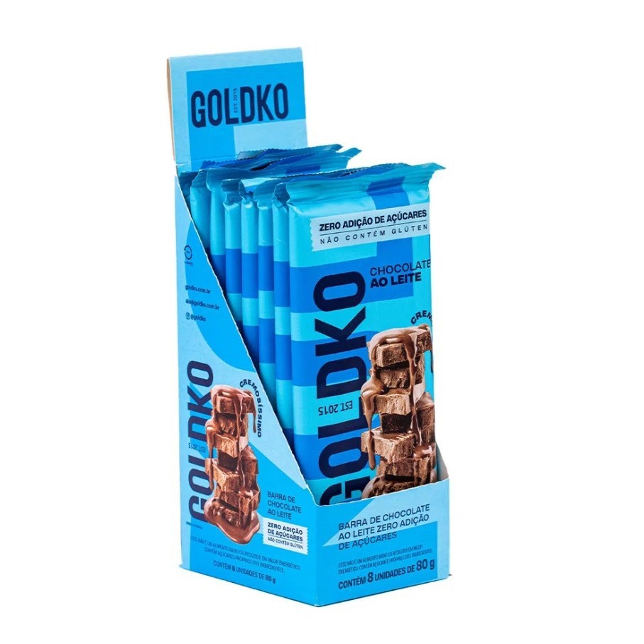 Goldko Chocolate ao Leite 8 Unidades 80g Sem Açúcar Zero Glúten Flex SP ...