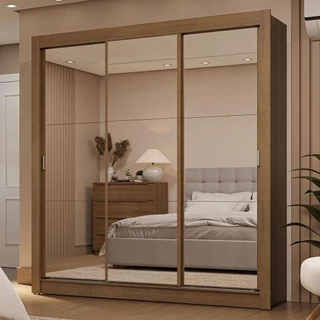 Guarda-Roupa Casal 3 Portas de Correr de Espelho 2 Gavetas Rustic Sublime Madesa em Oferta na Shopee