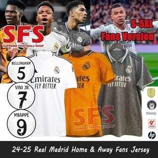 SFS Top Quality S-5XL 2024-25 Real Madrid Sports Camisa de Futebol Jersey Versão Fan Free Home Out