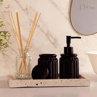 Conjunto Porta Sabonete Líquido e Pote 2 Peças com Tampa de Cerâmica - Lyor - Kit para Banheiro