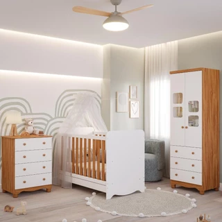 Quarto Bebê Completo Berço Americano Ben Cômoda Júnior Simples Guarda Roupa Uli 2 Portas 100%MDF
