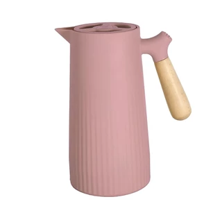 Garrafa Térmica Nórdica Rosa C/ Cabo de Madeira P/ Café Chá Agua 1L