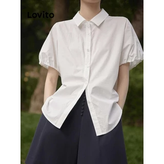 Lovito Blusa casual de botão liso para mulheres LNE74113
