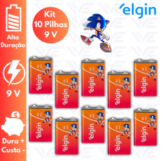 Kit 3 a 10 Bateria Pilhas 9v Zinco Elgin Sonic Pilha P/ Brinquedo Radio Sensor Violão (Monte o seu Kit)