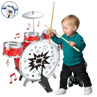 Mini Bateria Musical Infantil Banquinho Brinquedo com 5 tambores e Baqueta Menino Menina