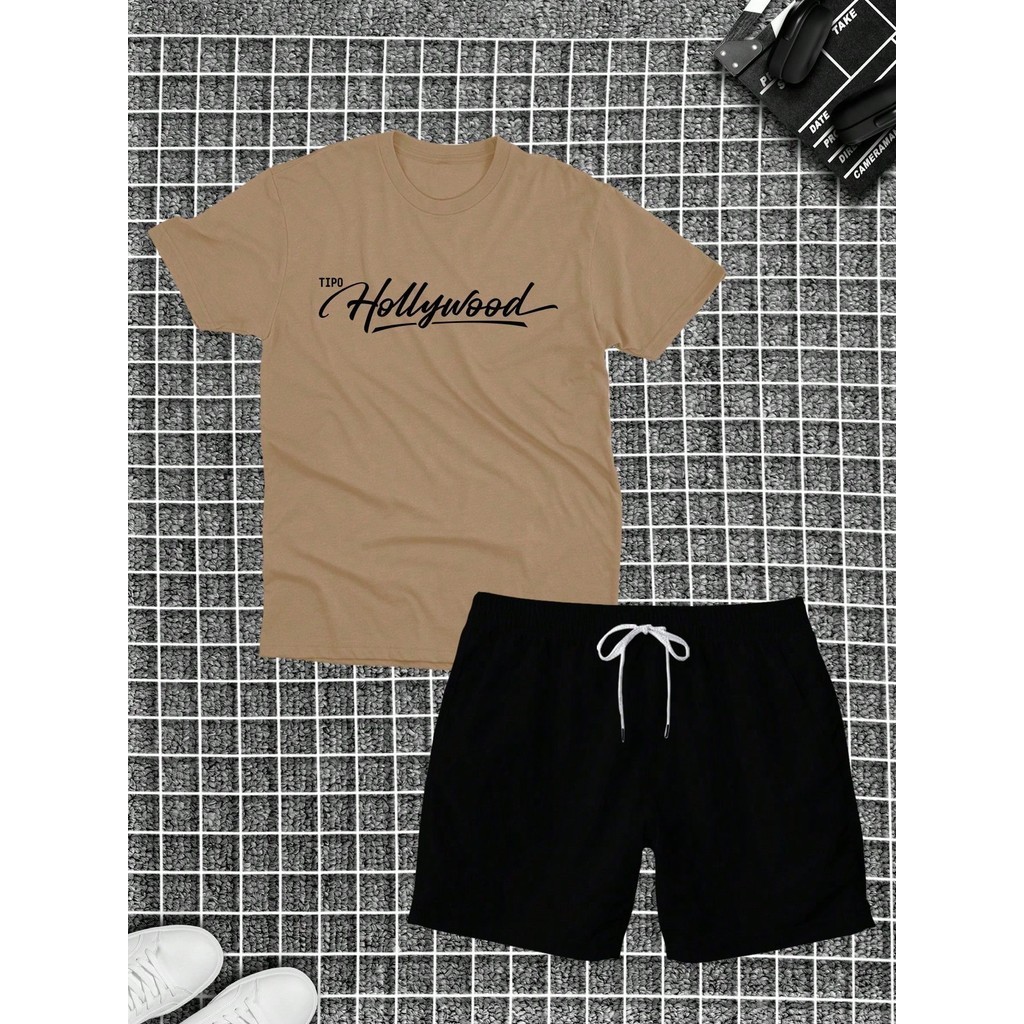 Conjunto Camiseta Algodão + Short Tectel Masculino Adulto Tipo Hollywood