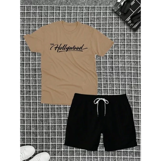 Conjunto Camiseta Algodão + Short Tectel Masculino Adulto Tipo Hollywood