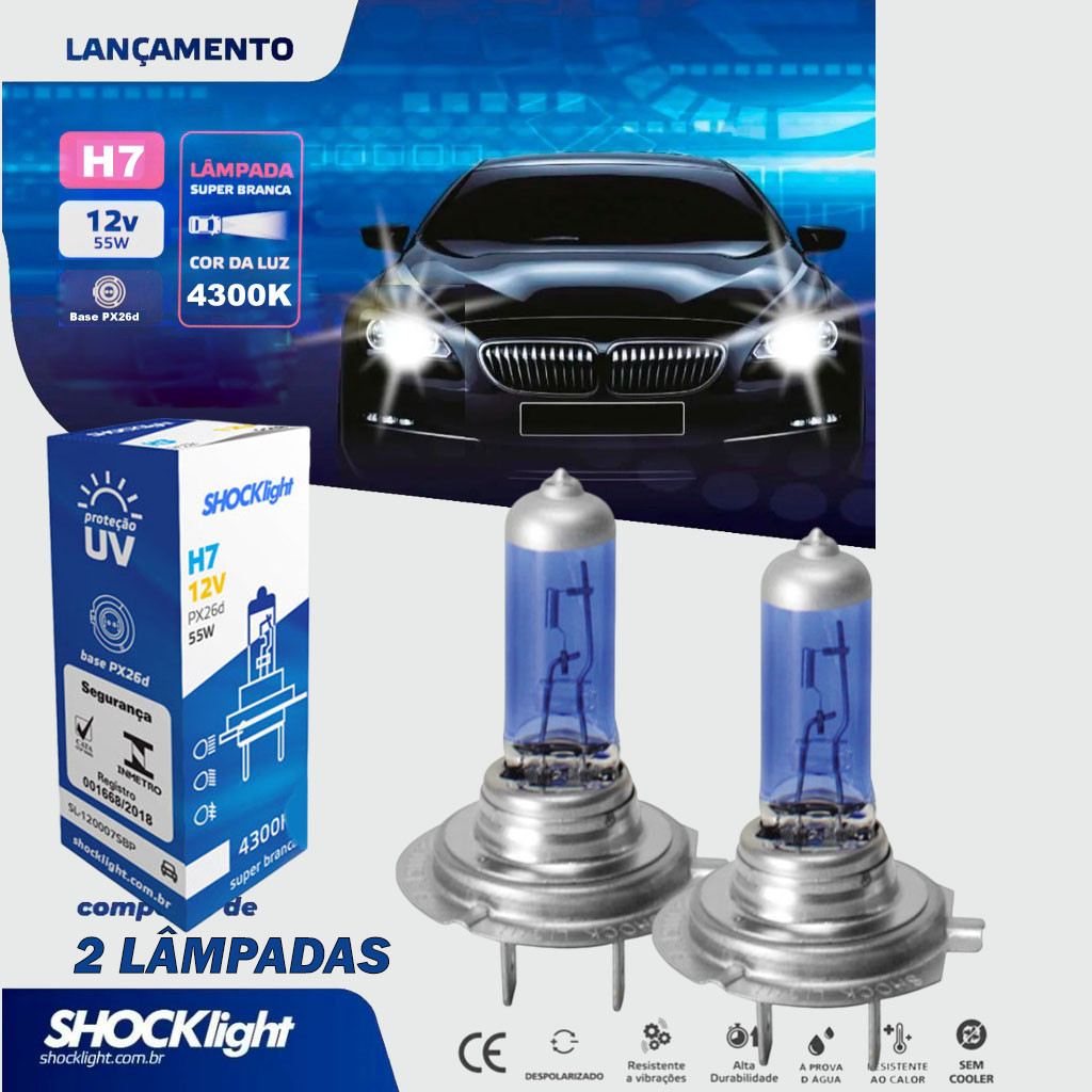 Lampada Automotivo H7 55W 12V Super Branca 4300K Shocklight SL120007SBP ...