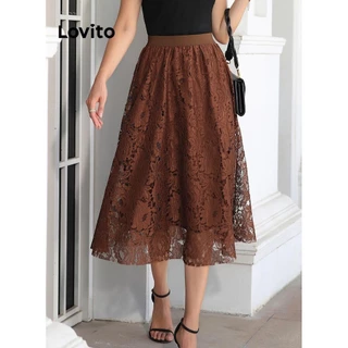 Lovito Saias elegantes de renda simples de camada dupla para mulheres LNL61091