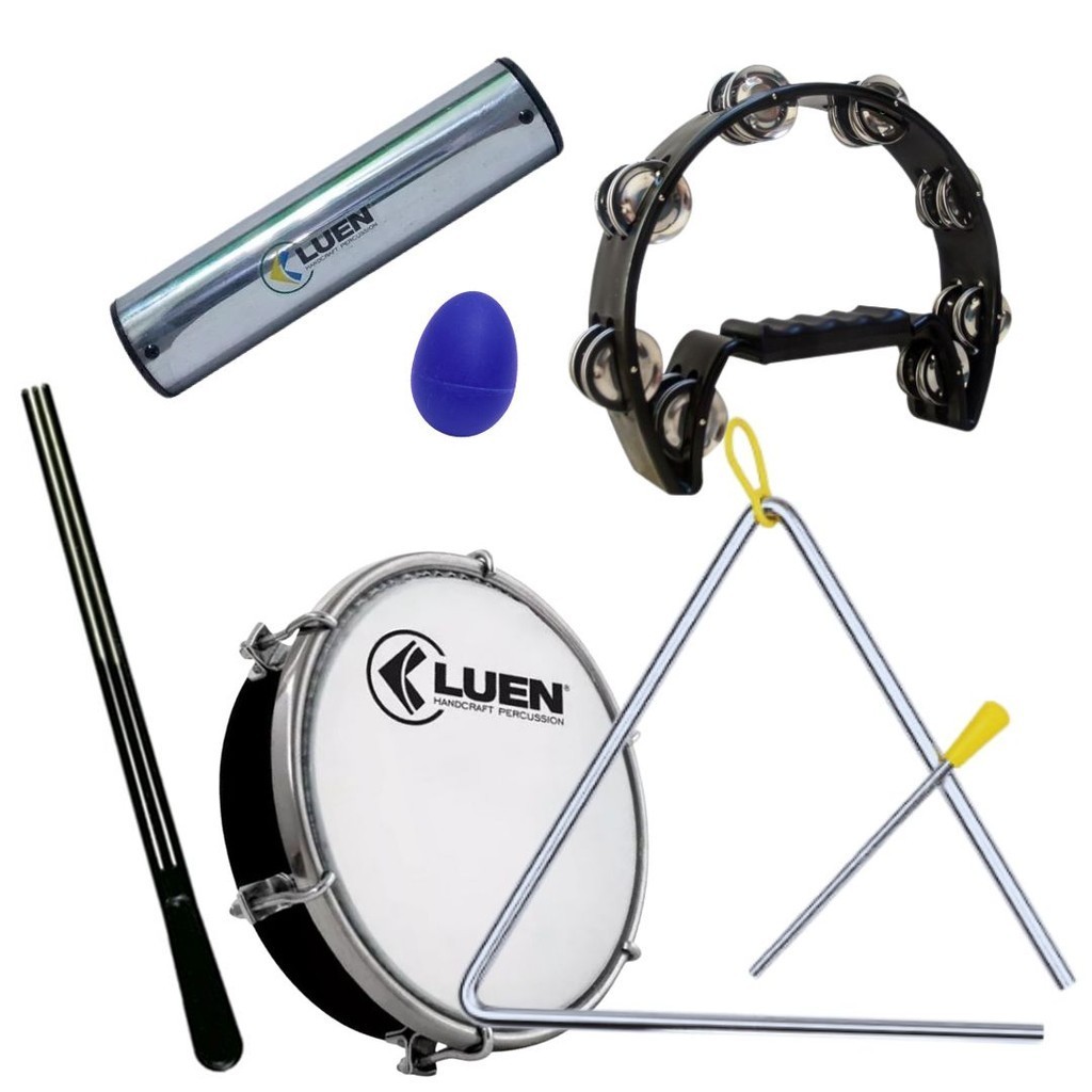 Kit Pandeiro Meia Lua+ Triângulo AM + Tamborim Baqueta Tripla+ Chocalho ...